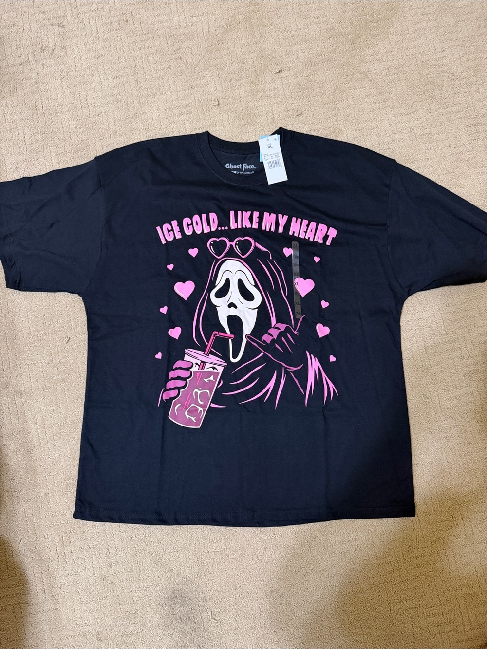 Ghost face Graphic Tee - Black with Pink Scream Design